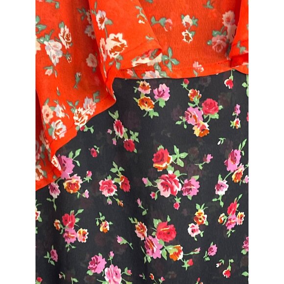 ASOS Floral Ruffle Sheer Boho Peasant Blouse Black Orange Size 8 - Picture 8 of 9